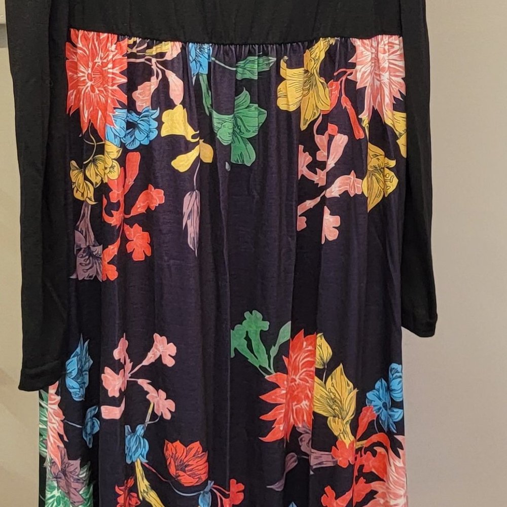 1470 - Cherfly Black Flowered Dress - Medium